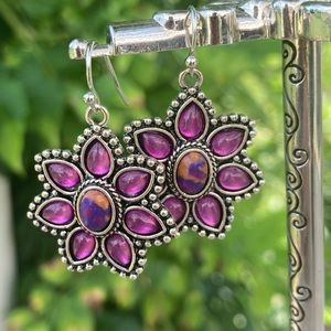 New Amethist Silver Flower Drop Earring